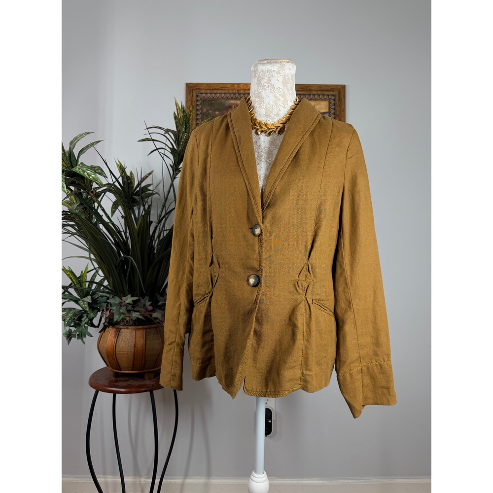 J. Jill Blazer Jacket Womens Small Brown 100% Linen Two Button Tailored Blazer